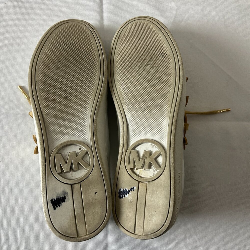 MICHAEL KORS Sz 9.5 Lola White Leather with Gold Accents and Flowers Sneakers - Picture 9 of 9